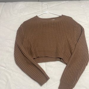 Brown Cropped Crew Neck Sweater
